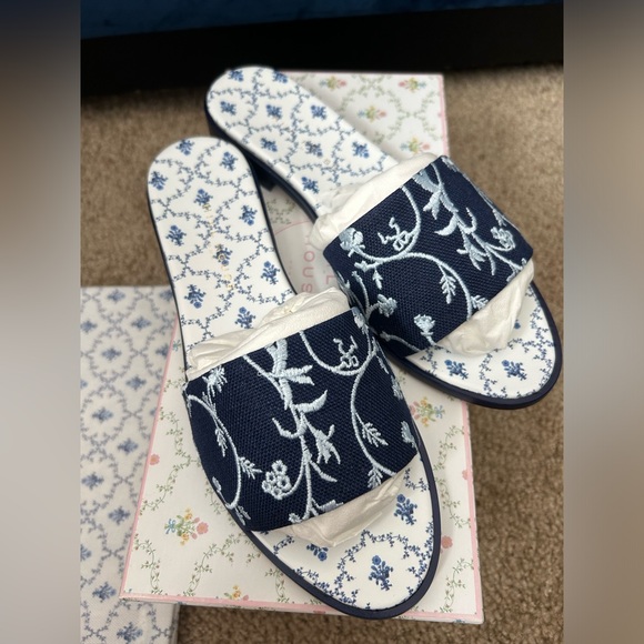 NWT Hill House Home Summer Slides Blue Botanical - Picture 2 of 4